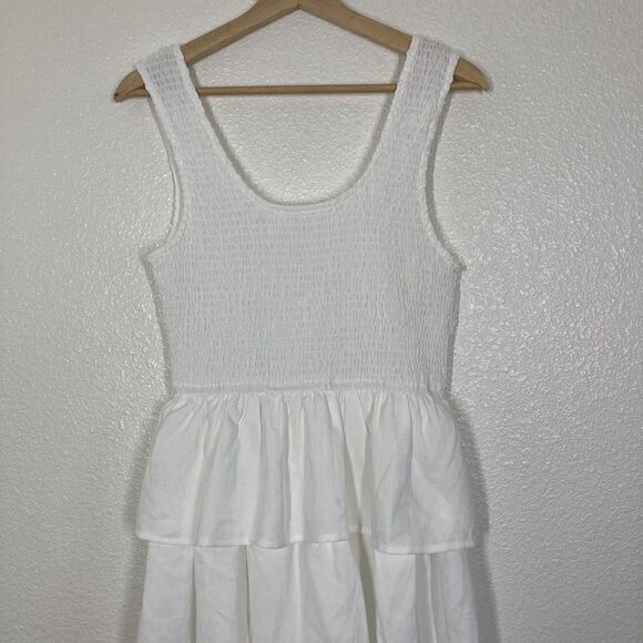 Entro Dress Womens Medium White Smocked Bodice Tiered Maxi Sleeveless D22872 - Picture 10 of 16